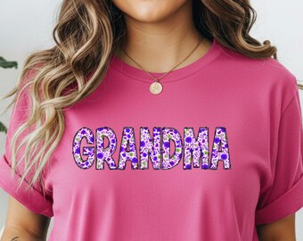 Purple Grandma Floral T-Shirt - Women's Graphic Tee, Floral Print Top