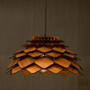 Luminária pendente em formato de folha de madeira | Luminária suspensa | Lustre moderno de madeira | Decoração para casa | Luminária de teto | Faça você mesmo