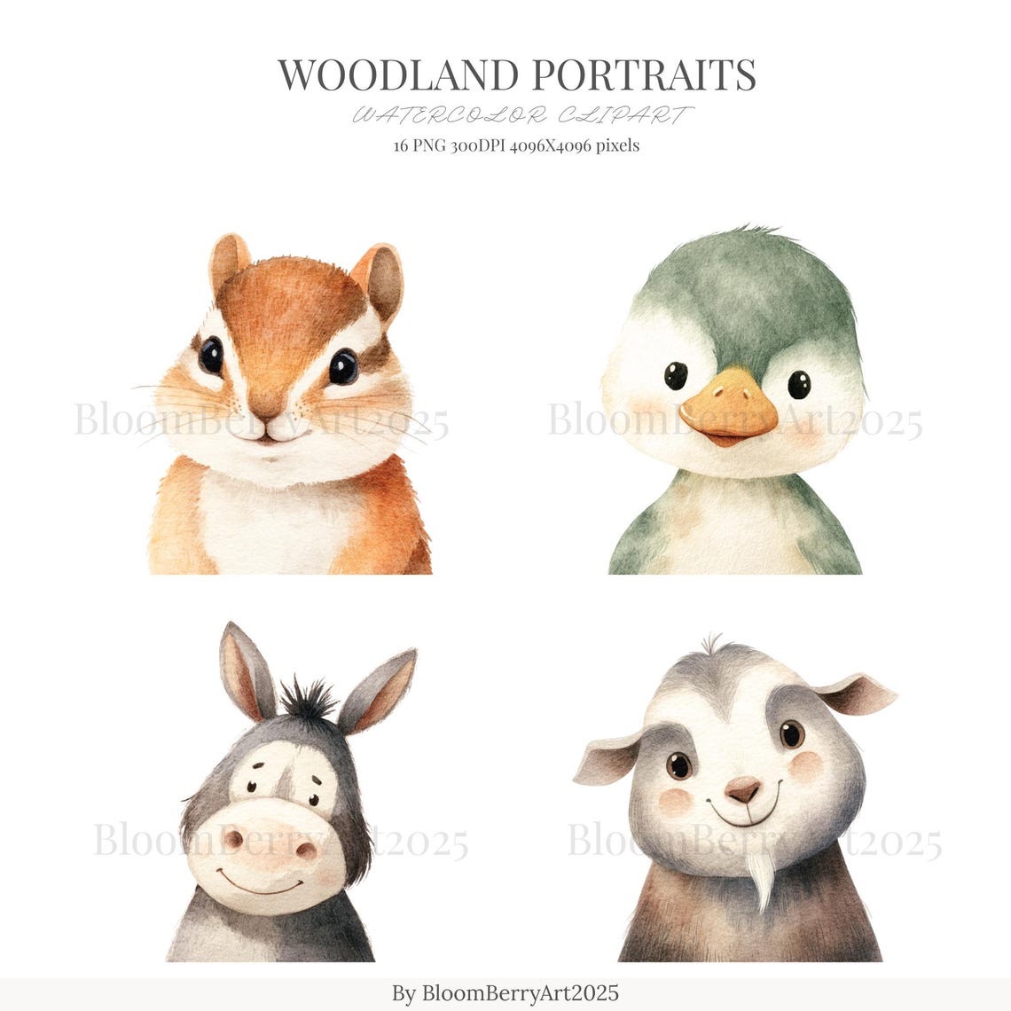 Watercolor Woodland Animal Clipart Cute Baby Forest Animals PNG ...