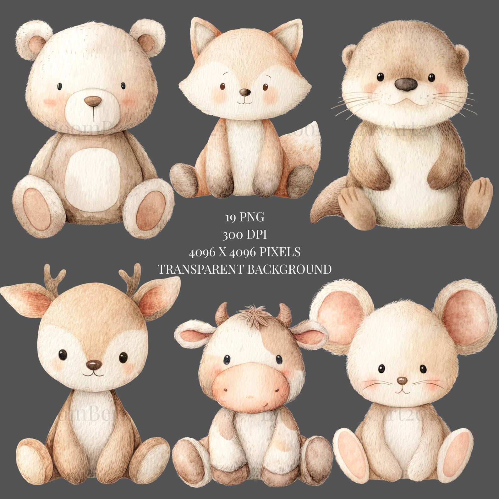 Boho Plush Baby Animals Clipart Neutral Boho Baby Shower Clipart Plush ...
