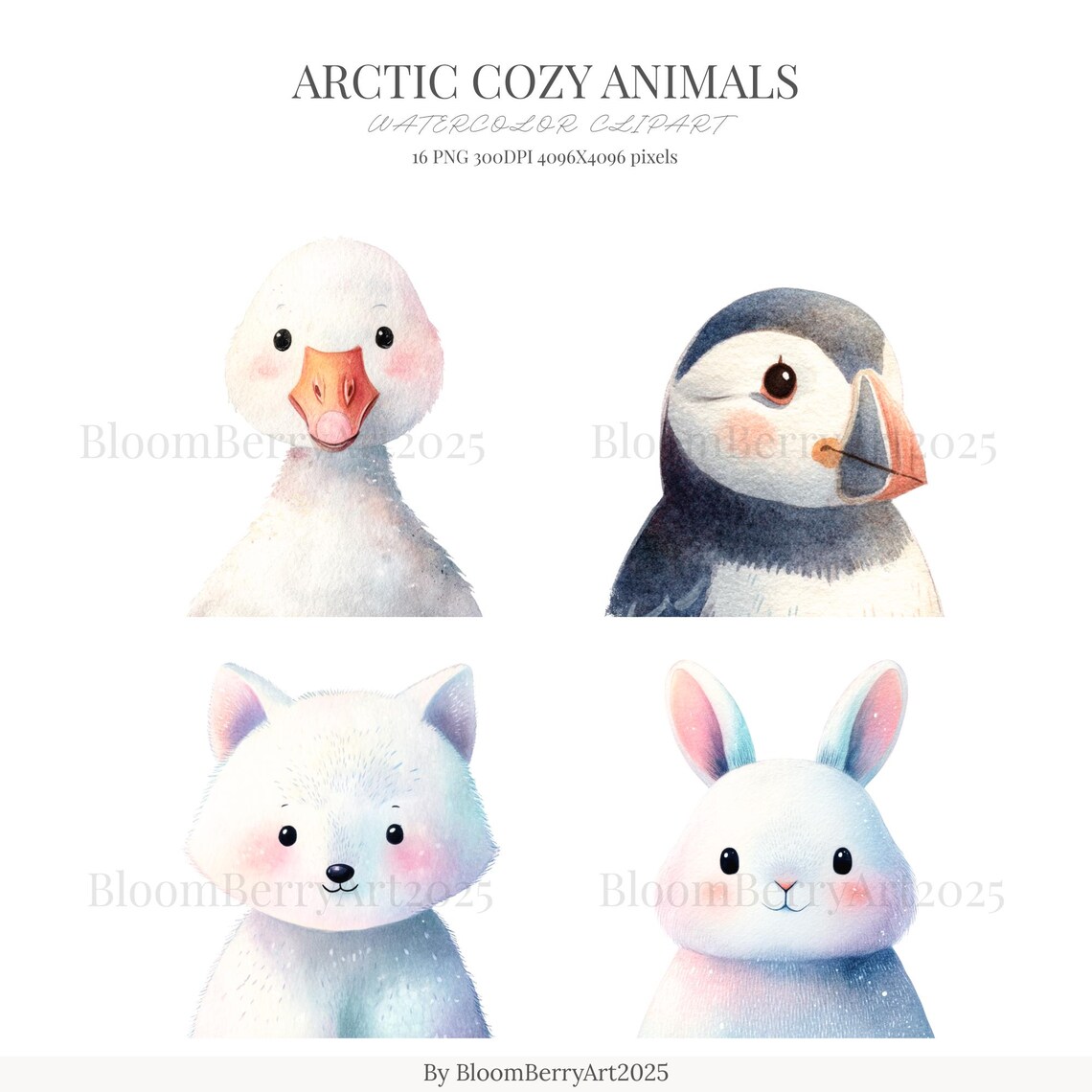 Cute Arctic Animals Clipart Watercolor Winter Polar Bear Fox Penguin ...