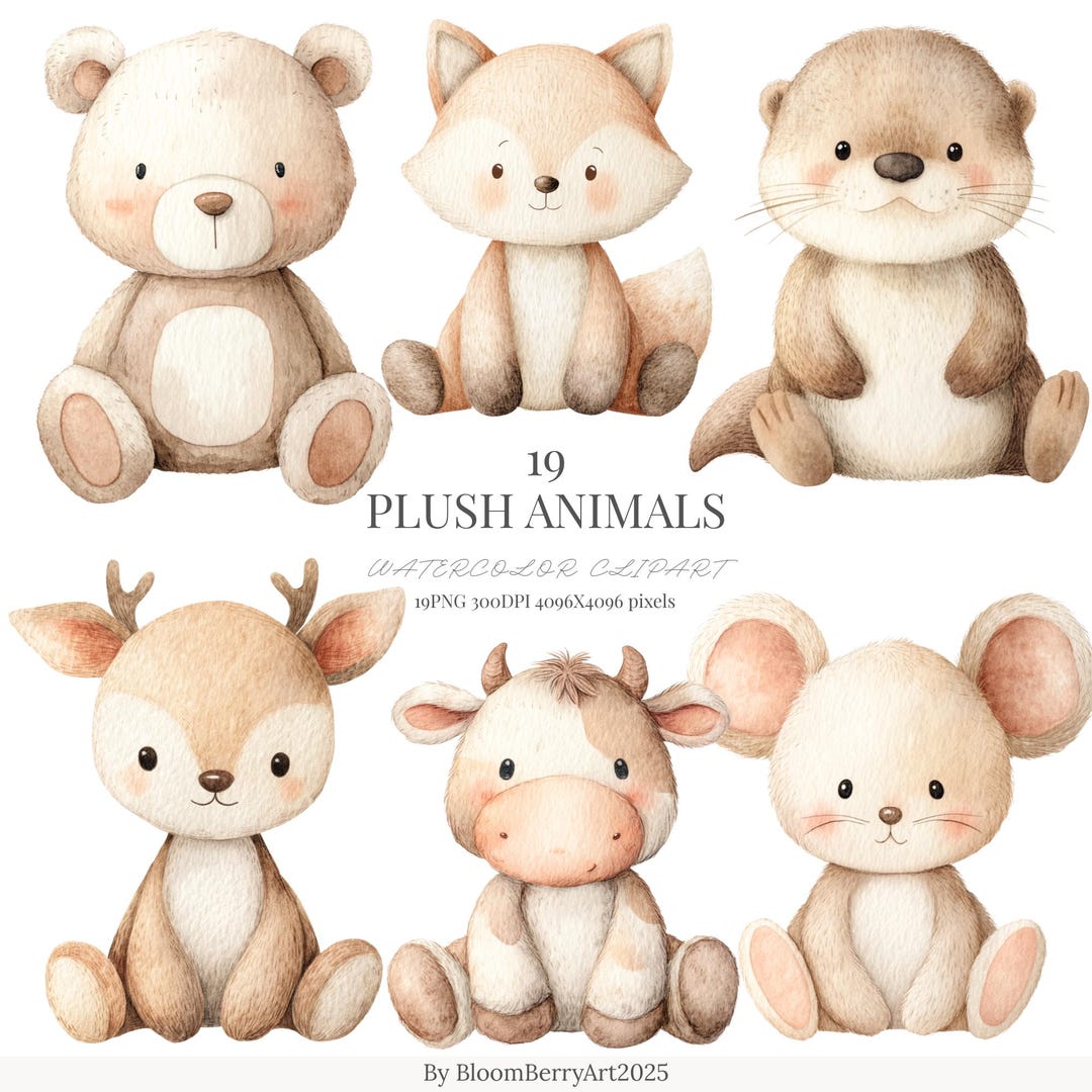 Boho Plush Baby Animals Clipart Neutral Boho Baby Shower Clipart Plush ...