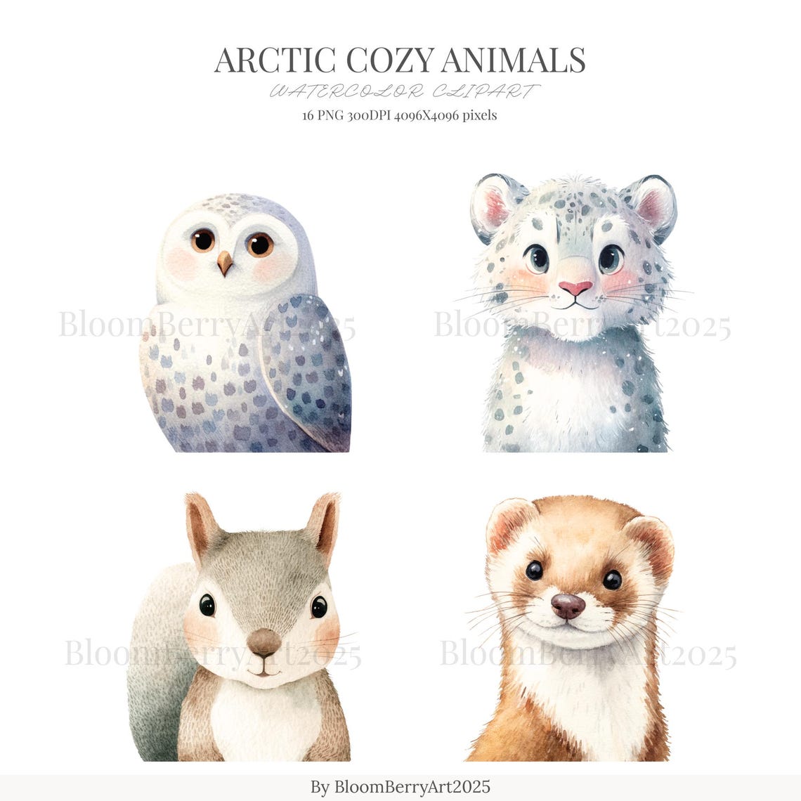 Cute Arctic Animals Clipart Watercolor Winter Polar Bear Fox Penguin ...