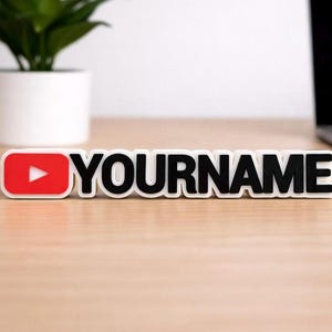 Custom YouTube Name Plate – 3D Printed Desk Sign with Logo