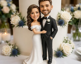 Custom Wedding Couple Bobblehead Cake Topper, Handmade Clay Figurine from Photo