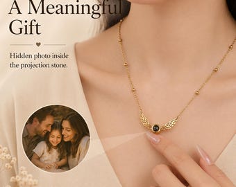 Custom Photo Projection Necklace,Hidden Photo Pendant,Personalized Winged Memory Necklace,Keepsake Gift for Mom,Wife,Birthday,Unique Jewelry