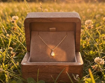 Handmade Pear Shaped Diamond Necklace 0.07ct, Gold Plated Solitaire Diamond Pendant, Dainty Minimalist Necklace, Birthday Gift for Her