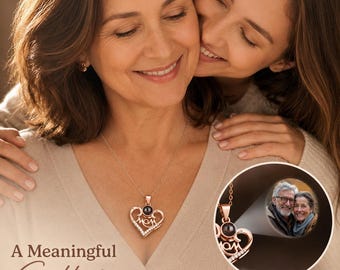 Personalized Photo Projection Necklace for Mom, Custom Heart Pendant Necklace with Picture Inside