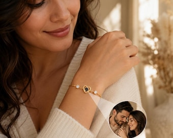Custom Photo Projection Bracelet, Personalized Memory Bracelet, Hidden Picture Jewelry, Heart Keepsake Gift for Him, Dad, Husband