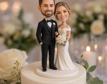 Custom Wedding Bobblehead Cake Toppers, Personalized Couple Figurines, Handmade Clay Portraits