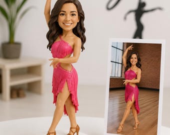 Custom Ballroom Dancing Couple Figurine, Hand-Sculpted Clay Dance Duo, Wedding Portrait