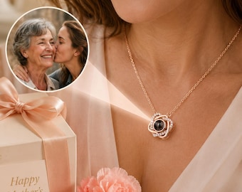 Personalized Photo Projection Necklace for Mom, Custom Heart Pendant Necklace with Picture Inside
