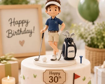 Custom Golf Cake Topper Figurine, Personalized Golfer Birthday Cake Decoration, Handmade Golf Lover Bobblehead Gift for Dad or Coach
