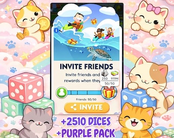 Monopoly GO Invite Bar Fill – 2,510 Dice, Purple Pack, Token & Shield 4 Stage