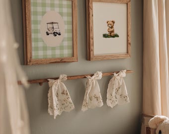 Teddy Bear Golf Nursery Print Set, Green Gingham (Digital Download)