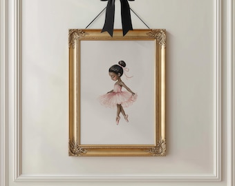 Baby Girl Nursery African American Black Ballerina Pink Dance Digital Wall Art