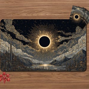 MTG TCG Playmat, The Black Sun samlarkortsmatta, Fantasy Gaming Playmat för MTG Pokémon YuGiOh-kortspelare