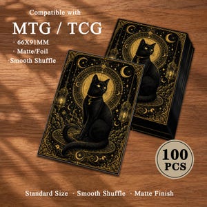 MTG Card Sleeves, Dark Fantasy Creature TCG Deck Protectors for Commander EDH Players, Celestial Tarot Cat Trading Card Sleeves