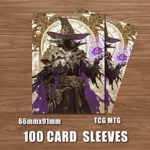 100x personliga TCG-ärmar, lila magiker, MTG Pokémon Yugioh-kortskydd, present, mörk fantasymagiker, lila trollkarlskonst, svårbegriplig trollkarl