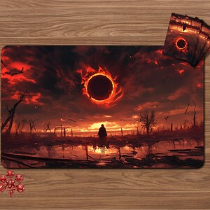60 × 35 cm Spielmatte – Crimson Eclipse Playmat für TKG, MTG, Pokémon oder Yu-Gi-Oh!