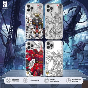 Sazabi-telefoonhoesje RX-93 Nu Gundam en MSN-04 | Animeomslag tegenaanval Char's | Tech-hoesje Mecha Blueprint | EFSF Neo Zeon-streetwear afbeelding 1