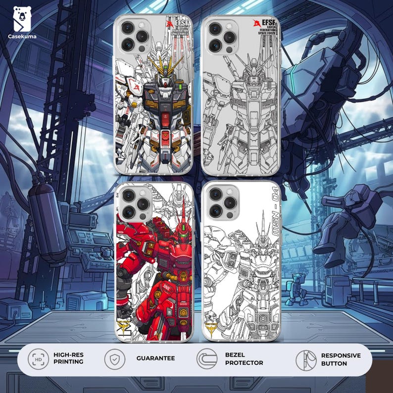 Sazabi-telefoonhoesje RX-93 Nu Gundam en MSN-04 | Animeomslag tegenaanval Char's | Tech-hoesje Mecha Blueprint | EFSF Neo Zeon-streetwear afbeelding 1