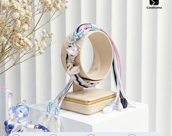 Odette Genshin Impact Bracelet Fontaine Ballet Satin Braided Cord Pink Heart Swan Feather Charm Jewelry Adjustable Gift Gamer Cosplay Fan