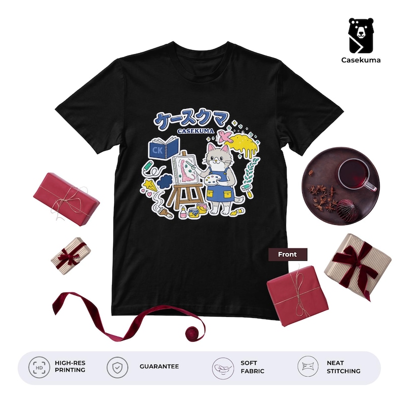 Casekuma Original Shirt Kawaii Artist Cat - Cute Painter Kitten Studio ...