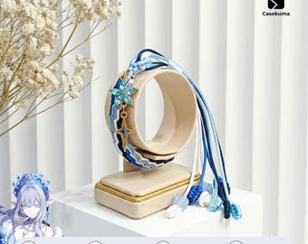 Tsaritsa Genshin Impact Bracelet Cryo Archon Snezhnaya Satin Braided Cord Ice Crystal Flower Charm Jewelry Adjustable Gift Gamer Cosplay