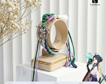 Xiao Genshin Impact Bracelet Liyue Vigilant Yaksha Satin Braided Cord Anemo Character Charm Jewelry Adjustable Gift for Cosplay Gamer Fan