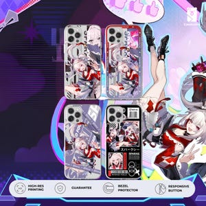 May include: Four phone cases with anime-style character designs. The cases feature a clear, red, purple, and black background with the word "SPARXIE" and Japanese text. The cases have a bezel protector and responsive button.