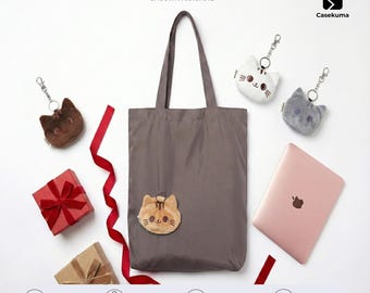 Bolsa ecológica plegable Casekuma / Lindo bolso de mano con dije de gato de peluche / Bolsa de compras reutilizable con paracaídas, regalo kawaii