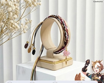 Gorou Genshin Impact Bracelet Inazuma Geo General Satin Braided Cord Flower Crystal Star Charm Jewelry Adjustable Gift Gamer Cosplay Fan