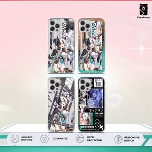 May include: Four phone cases with anime-style character designs. Each case features a different color scheme, including black and white, brown and white, and black with blue accents. The cases have the text "DIA" and "AUTHORITY".