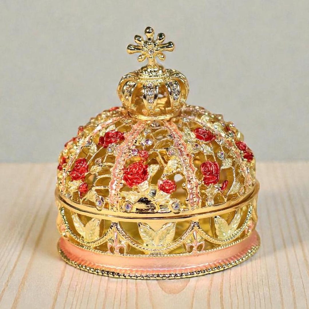 Tiara Boxes Enamel Tiara Trinket Box, 18K Gold Jeweled Box With Czech Crystals ...