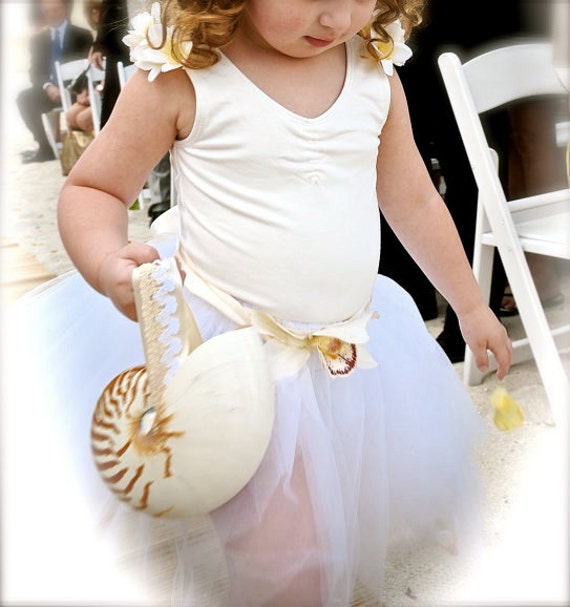 Beach Wedding Nautilus Shell Alternative Flower Girl Basket W Custom Ribbon Handle