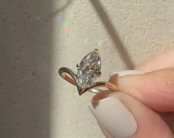 2 CT Marquise Cut Moissanite Engagement Ring | 14K Solid Gold V-Shape Bridal Ring | Diamond Wedding & Anniversary Gift for Her