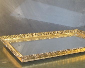 Vintage Filigree Dresser Mirror Tray