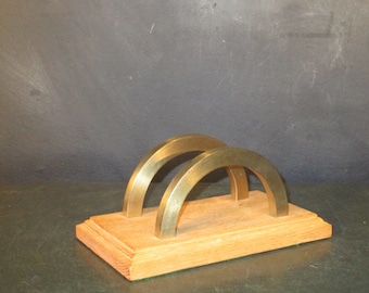 Vintage Ottone e legno Lettera Titolare-Portafile