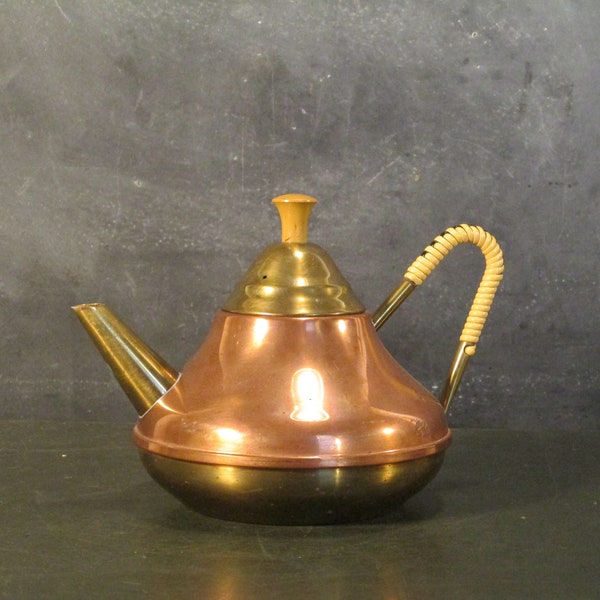 Vintage Copper and Brass Teapot-Mid Century Modern-Small Teapot