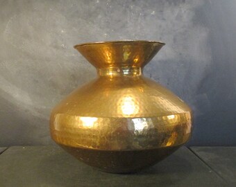 Large Vintage Hammered Brass Vase