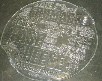 Vintage Glass Cheese Plate, Royal Krona Sweden, Bengt Edenfalk, Typography