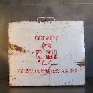Large Vintage Metal First Aid Kit Box-French-English