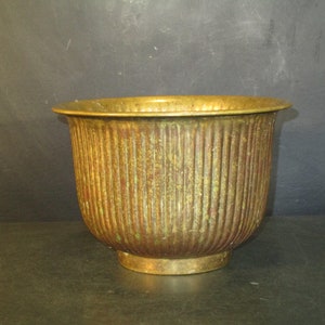 Round Ribbed Brass Planter-Vintage Brass Planter