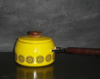 Mid Century Modern Enamelware Lidded Sauce Pot Pan-Fissler Asta Designer Cookware-Yellow Black