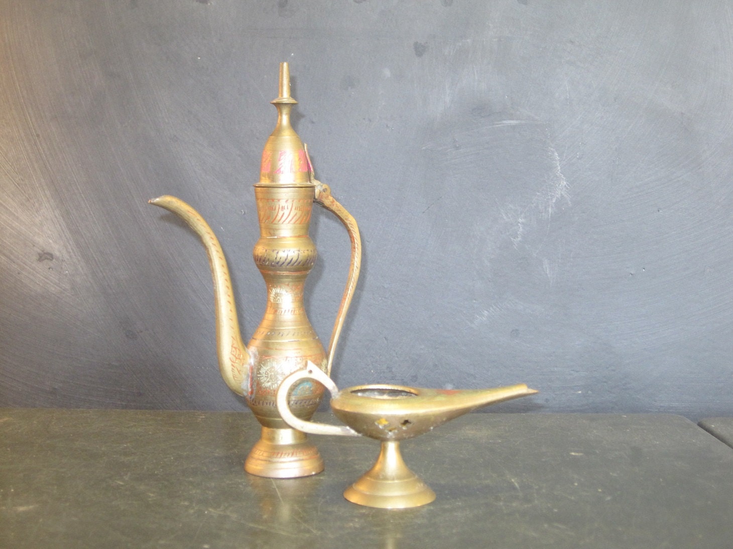 Vintage Etched Indian Brass Incense Burner and Small Pitcher Etsy