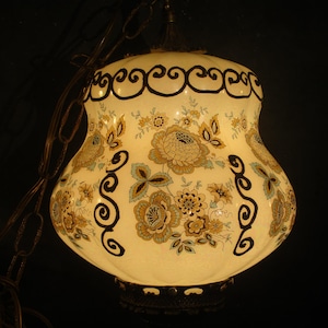 Large Vintage Glass Hanging Swag Lamp Light