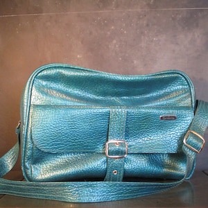 Bolsa de mão vintage para viagem - azul pavão metálico