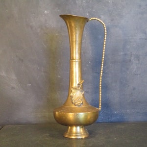 Vintage Brass Pitcher Jug with Grape Leaves