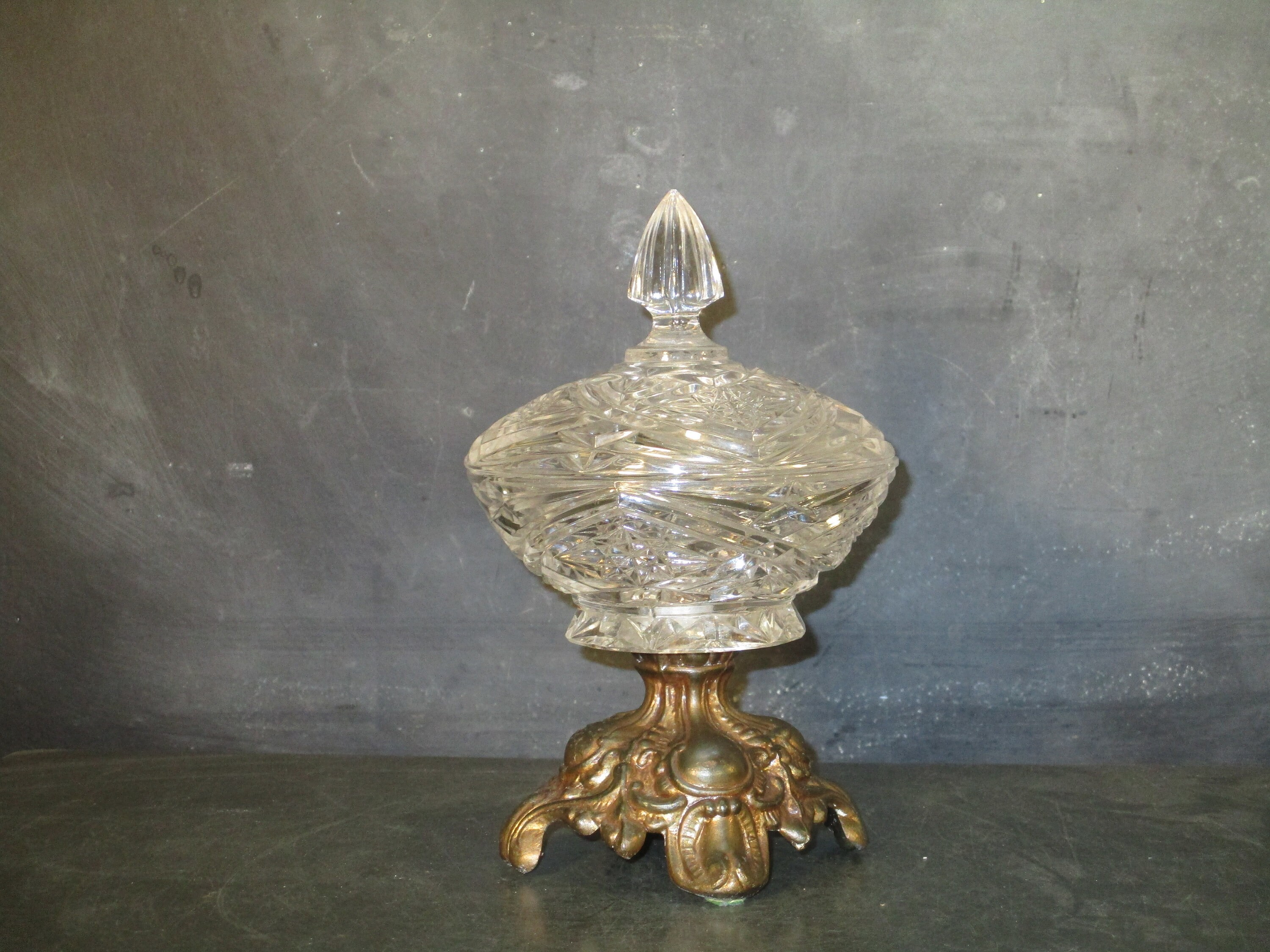 Vintage Cut Crystal Pedestal Bowl on Brass PedestalCovered Etsy